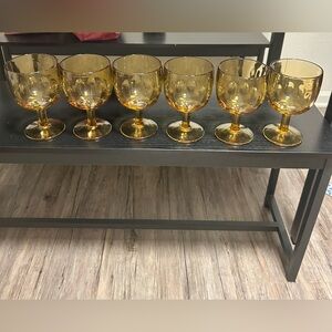 Vintage Bartlett-Collins Large  Amber Glass Goblet Set of Six